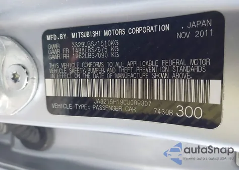 2012 Mitsubishi I-Miev Es/Se z USA, uszkodzony, nr VIN JA3215H19CU009307